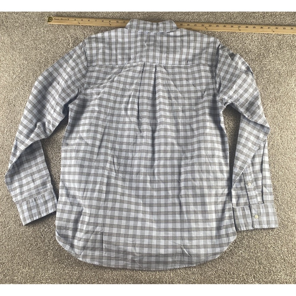 Lands Ends Chase Bank Blue Plaid 3 Button Polo Long Sleeve 15-15.5 Mens M Preppy - Picture 8 of 8